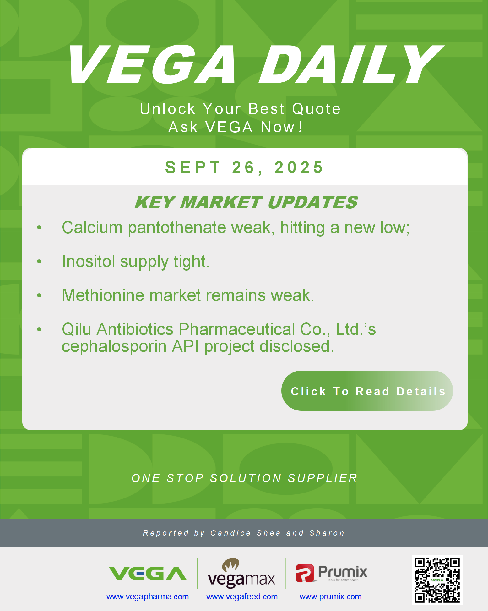 VEGA Daily Dated on September 26th 2025 Vitamin Amino Acid APl Food Additives.png